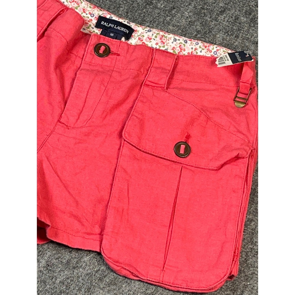 Ralph Lauren Linen Blend Coral Pink Cargo Shorts Size 16 Womens‎ Floral